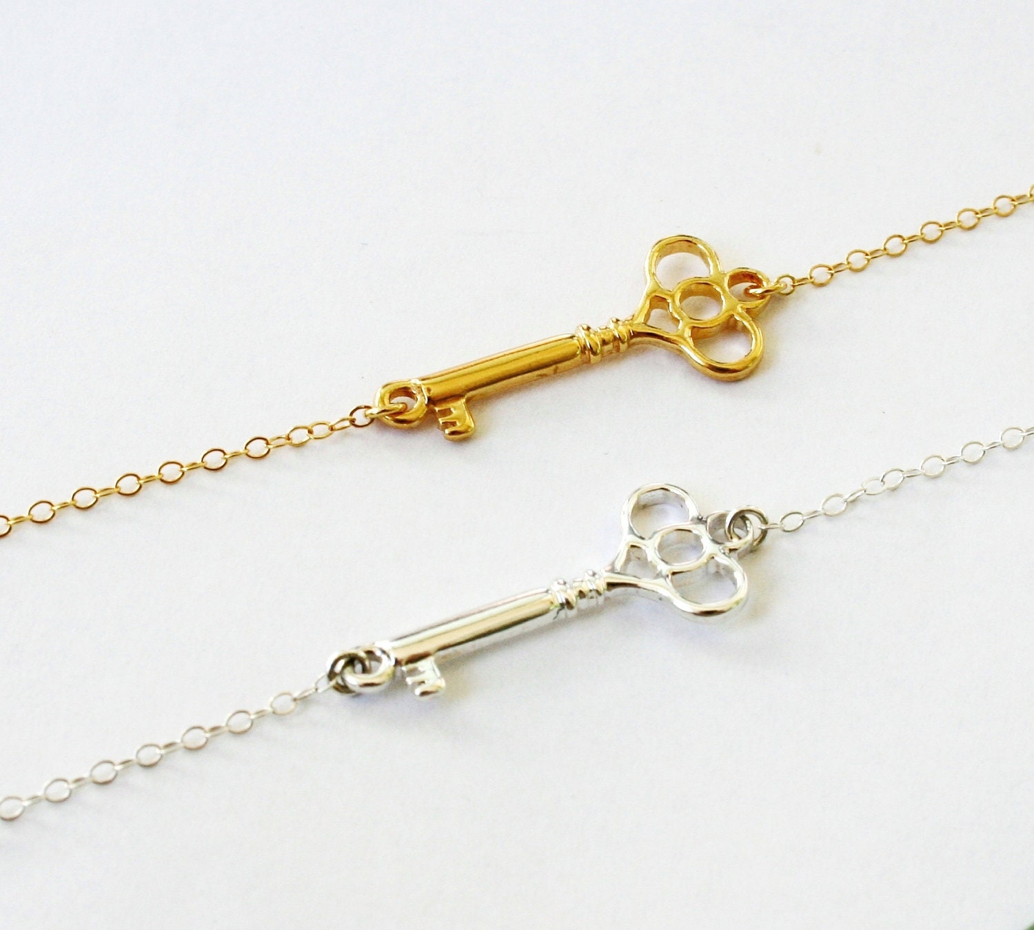 Yellow Gold Plated-SIDEWAYS KEY BRACELET-925 Sterling Silver