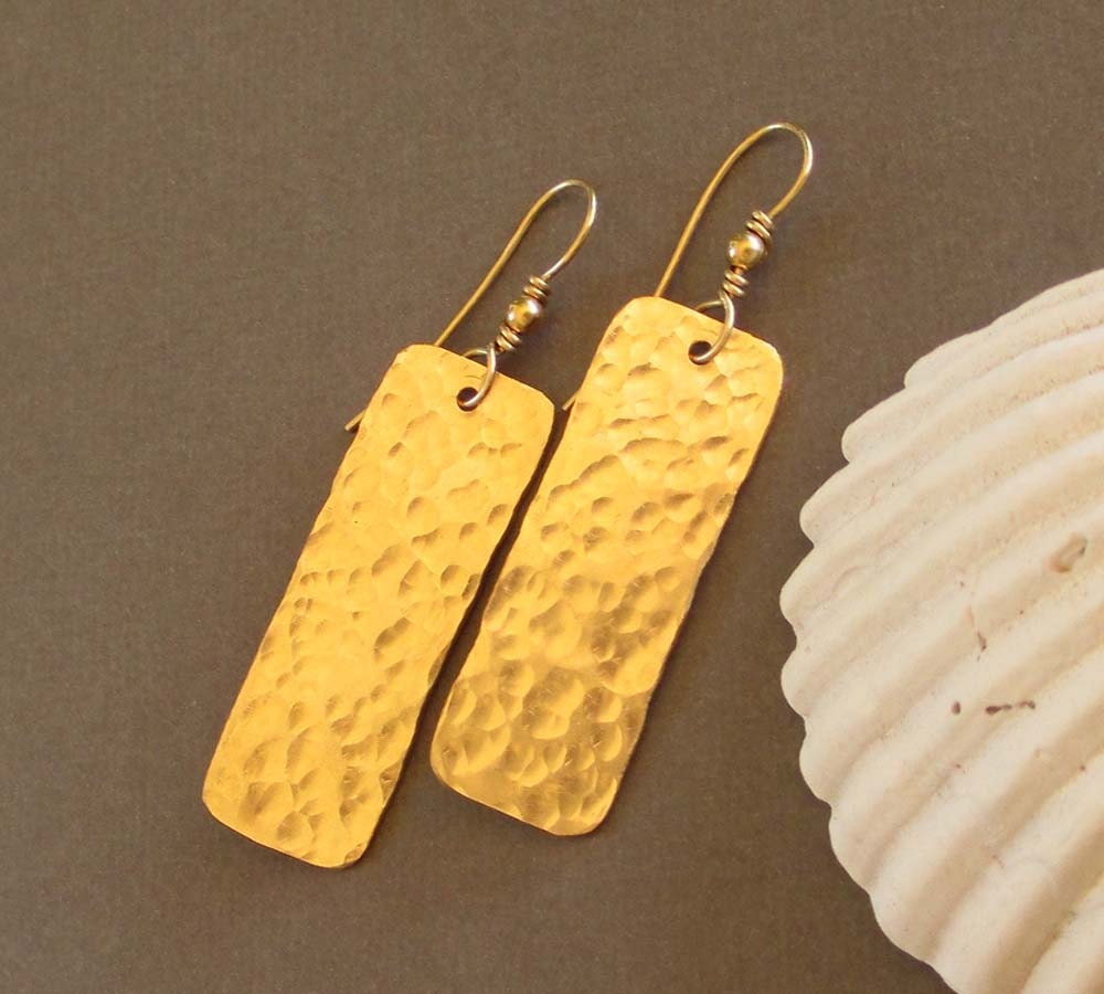 Hammered Brass Earrings Artisan Handmade Jewelry Modern Tribal Jewelry