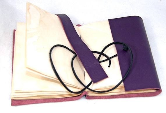 Purple Leather Journal with Tea Stained Pages