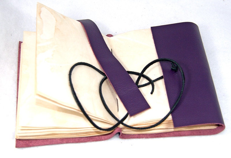 Purple Leather Journal with Tea Stained Pages