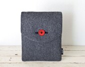 iPad  Mini Case, iPad Mini Sleeve, iPad Mini Cover - "Soul Sleeve" Padded with Pocket - Grey Eco Wool Red