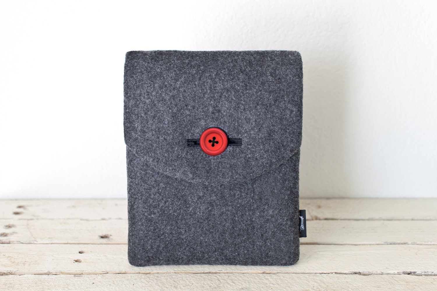 iPad Case, iPad Sleeve, iPad Cover - "Soul Sleeve" Padded with Pocket - Grey Eco Wool Red
