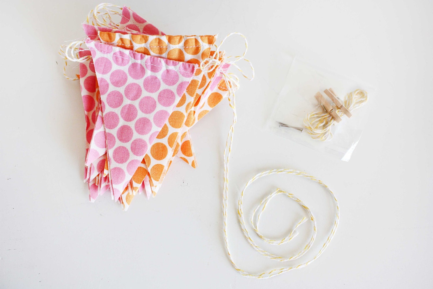 Bunting Banner, Pink, Orange and Yellow Mini Bunting Bannner, Polka Dots