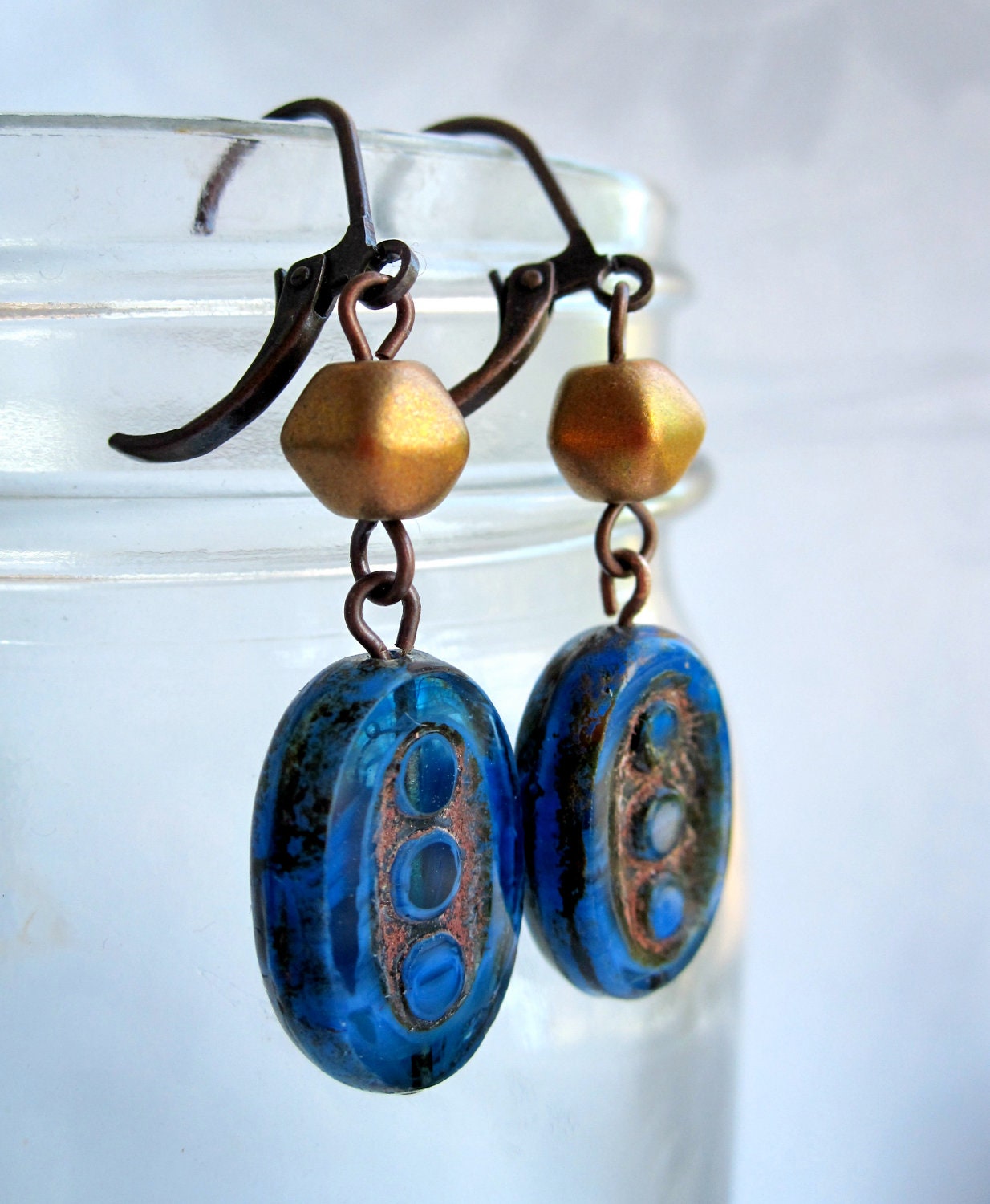 Blue Earrings - Boho - Denim Blue - Gold - Copper - Indigo