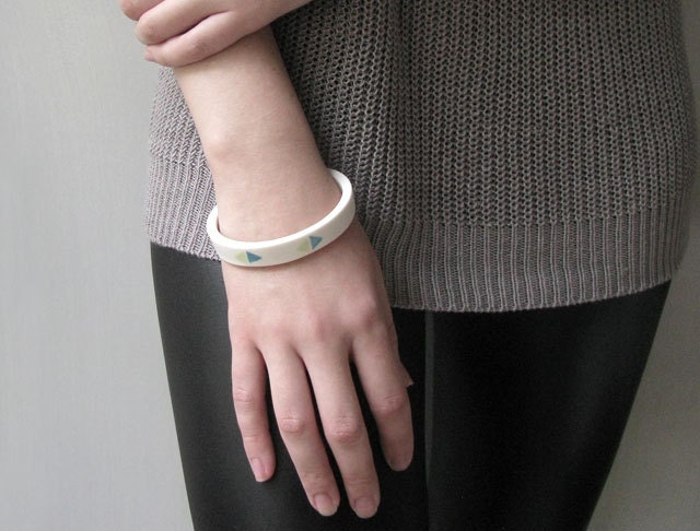 Porcelain Bangles - Turquoise and Chartreuse Triangles Porcelain Bangle Bracelet