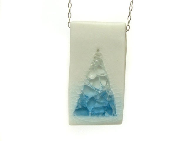 Geometric Jewelry -  Blue and White Glass Pool Porcelain Pendant Necklace