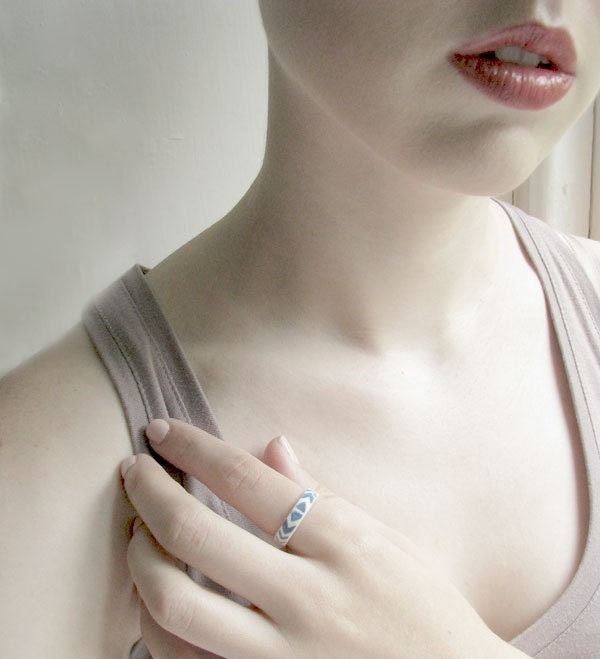 Contemporary Rings - Teal Pattern Porcelain Ring