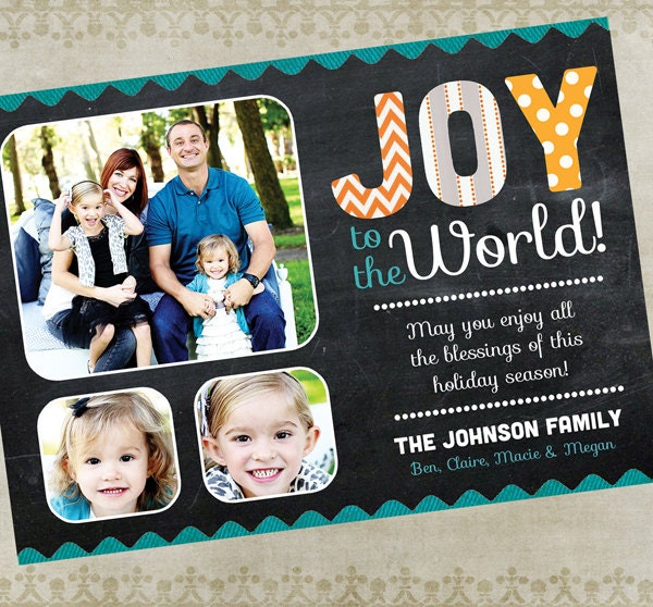 Holiday Photo Card-- OH JOY ( yellow, orange and teal) Il_570xn