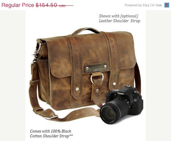 Summer Sale 14" Distressed Tan Newport Voyager Leather Camera Bag - Made in America