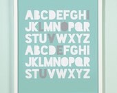 11x14 ABC Print. I love you Minimalist Print. Alphabet Love. Typography Print. Mint background