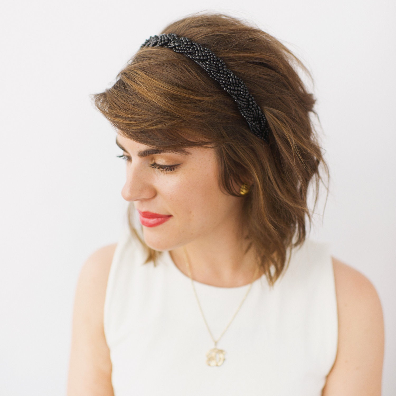 Black Beaded Braid Headband- SAMPLE SALE STYLE 11