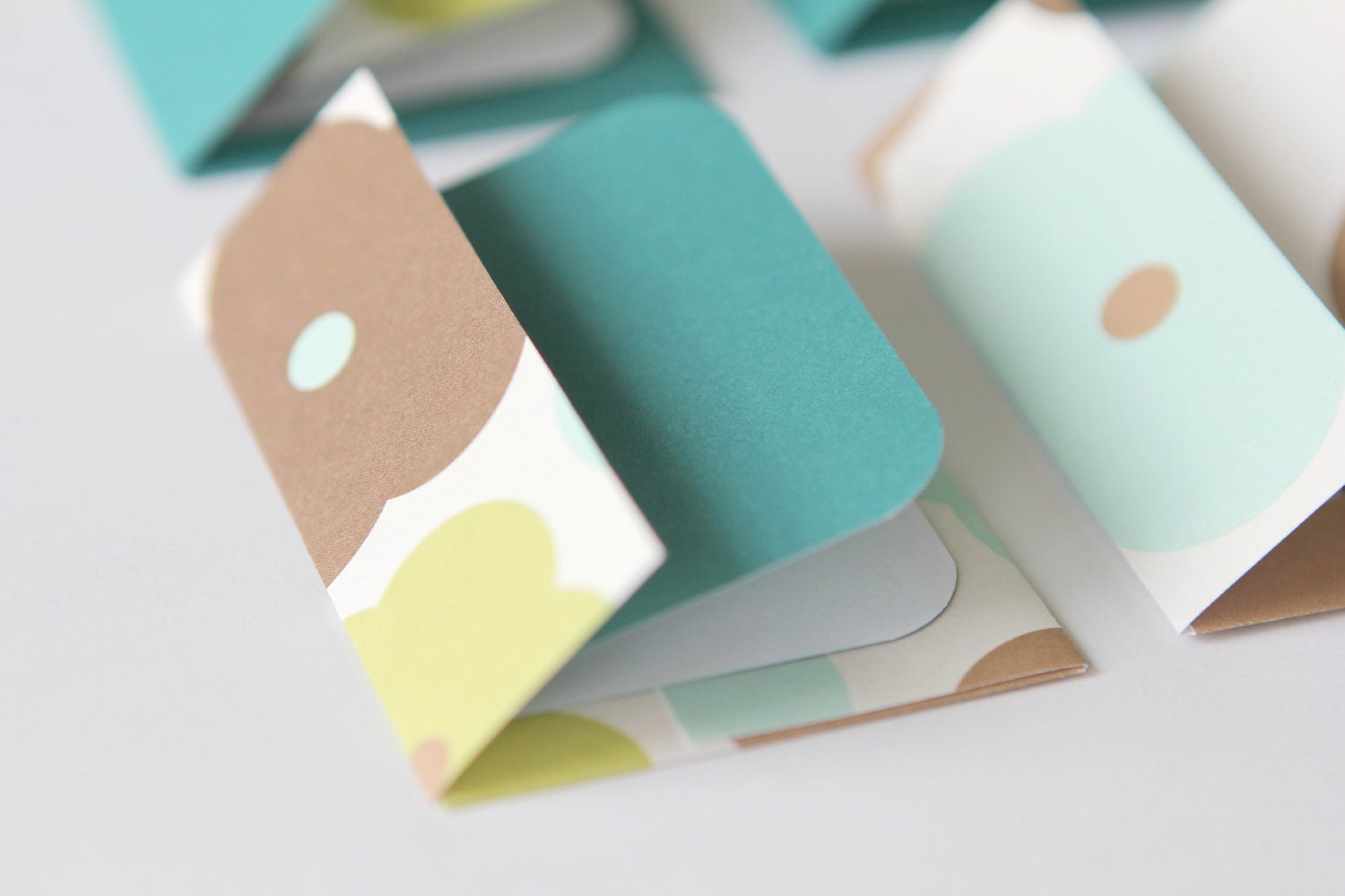 NEW - Mini Cards n Envelopes - Set of 8 - Aqua with Fall Flowers