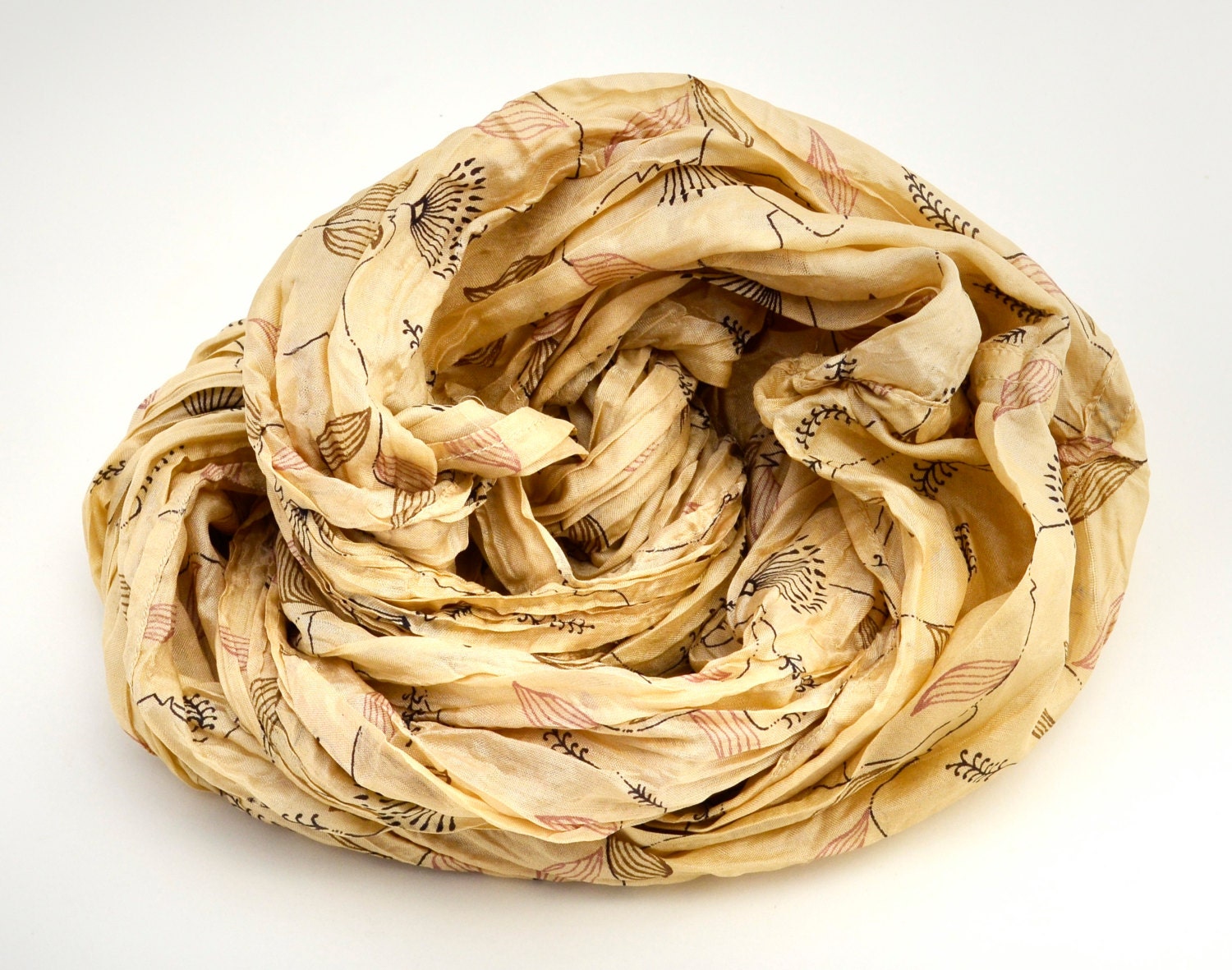 Infinity Upcycled Silk... Pale Goldenrod.. Pattern Papyrus and other plants...Ideal for Yoga Life...nat