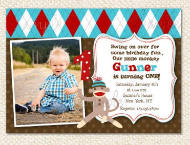 Sock Monkey Birthday Invitations