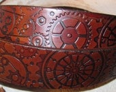 SteamPunk Gear Belt, Brown, Industrial, Center Bar Buckle