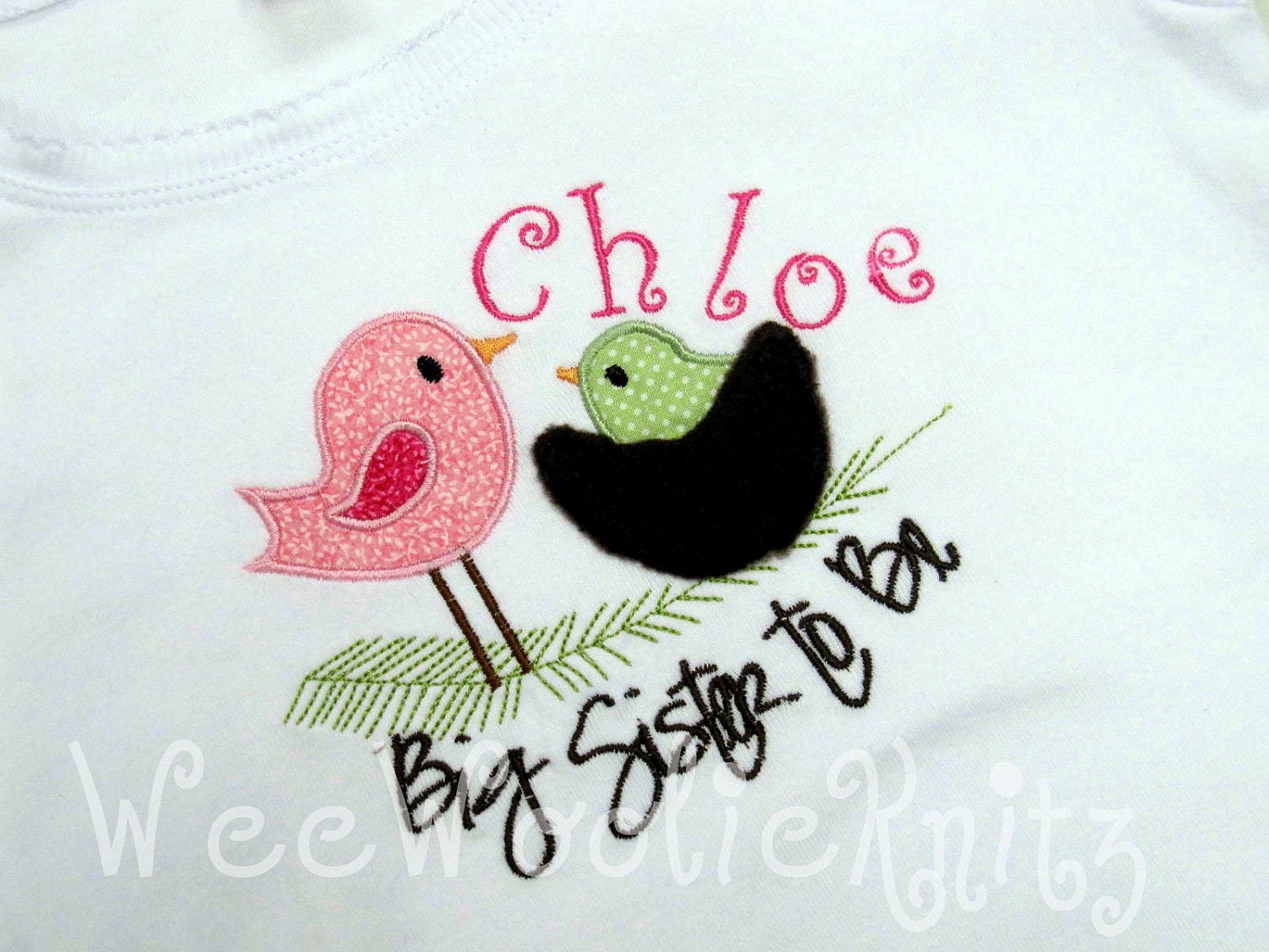 Personalized Big Sister To Be T Shirt  Applique Girls Pregnancy Announcement