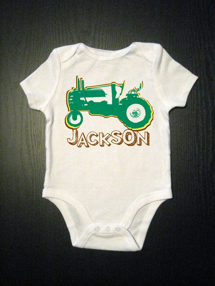 Personalized Tractor Bodysuit - Baby Tractor Clothes -  Childrens Clothing With Custom Name and Age