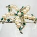 BIG SALE Vintage Emerald Rhinestone and Faux Pearl Flower Brooch Pin, Signed By Designer