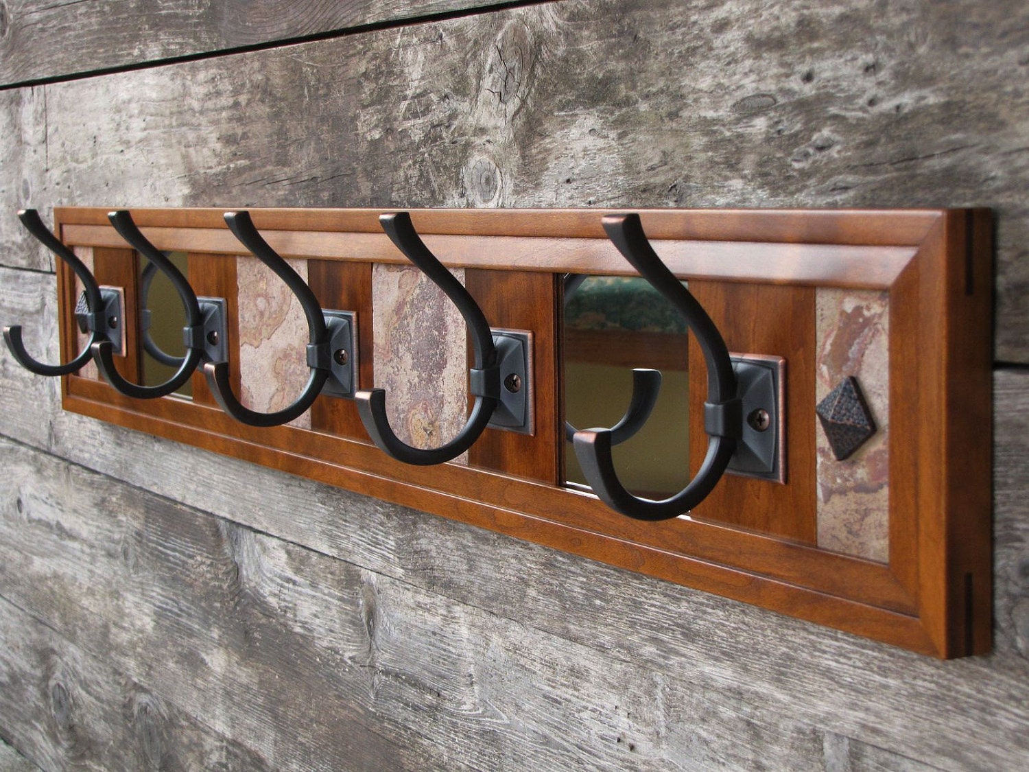 Cherry Coat Rack, Coat and Hat Rack, Wall Coat Rack, Rustic Stone, Wall Mirror