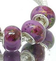 2 Purple with floral design Spacer European Beads Set of 2 - BreezySupplyShop