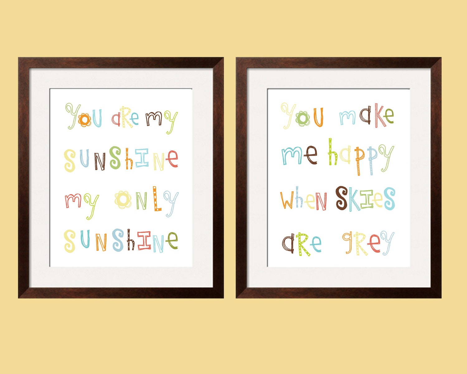 Kids Wall Art You Are My Sunshine Prints in Earthy Tones 2 pc Set 11x14 for PB Organic Safari and Carter"s Tall Tales Bedding