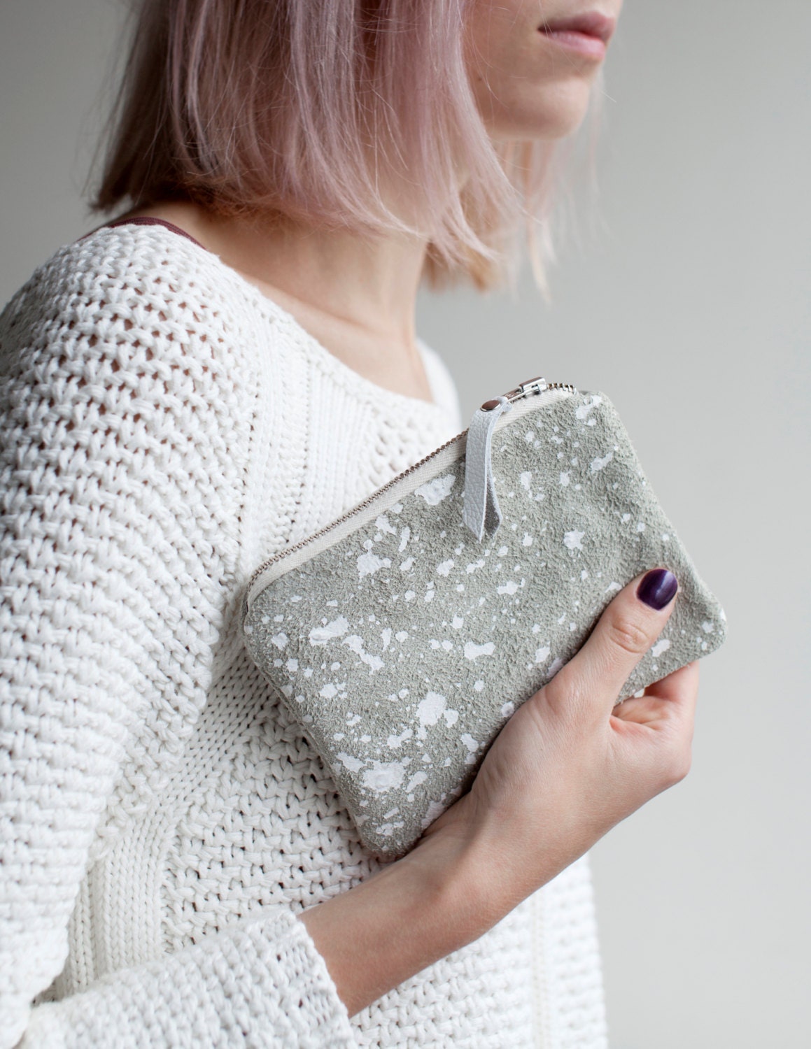 Splatter Leather-Suede zipper coin purse No. SCP-101