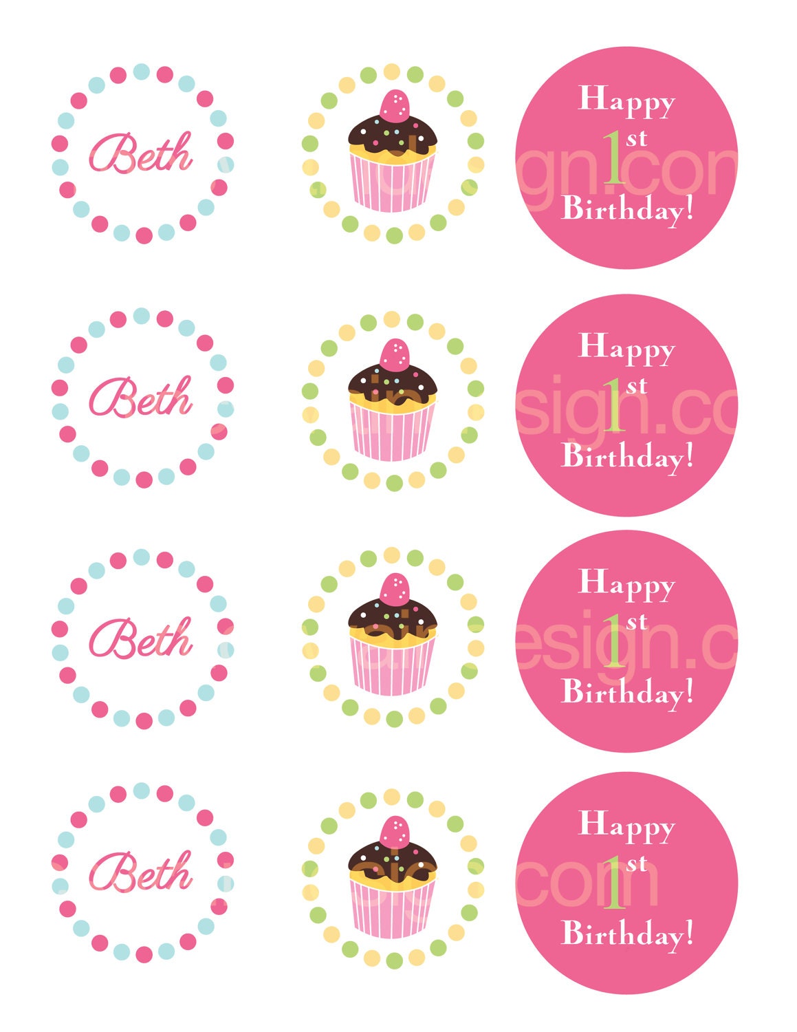 Little Cupcake Party Circles - PRINTABLE