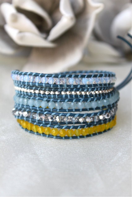 Blue Yellow Crystals Wrap Bracelet