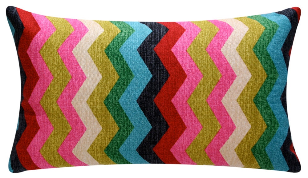 Colorful Floral Chevon Throw Pillow Cover Lumbar 12x20 Decorative Pillow - Featured in Etsy Finds, Cinco de Mayo Collection