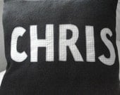 Personalised Cushion with Applique Name in Black Fleece Personalised Gift Fathers Day