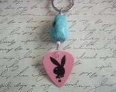 Pink Bunny Guitar Pick Key Ring