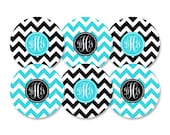 Set of 6 Personalized Melamine Dinner Plates with Monogram- Choose your own Colors- Chevron