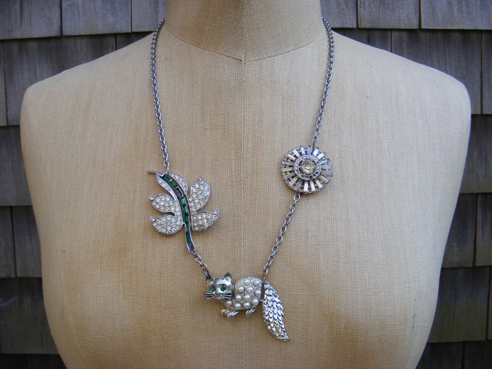 Cheshire Cat Trio - Vintage Upcycled Necklace