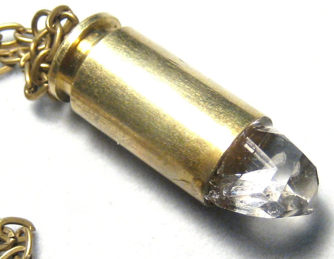 Herkimer Diamond Crystal Brass Bullet Necklace