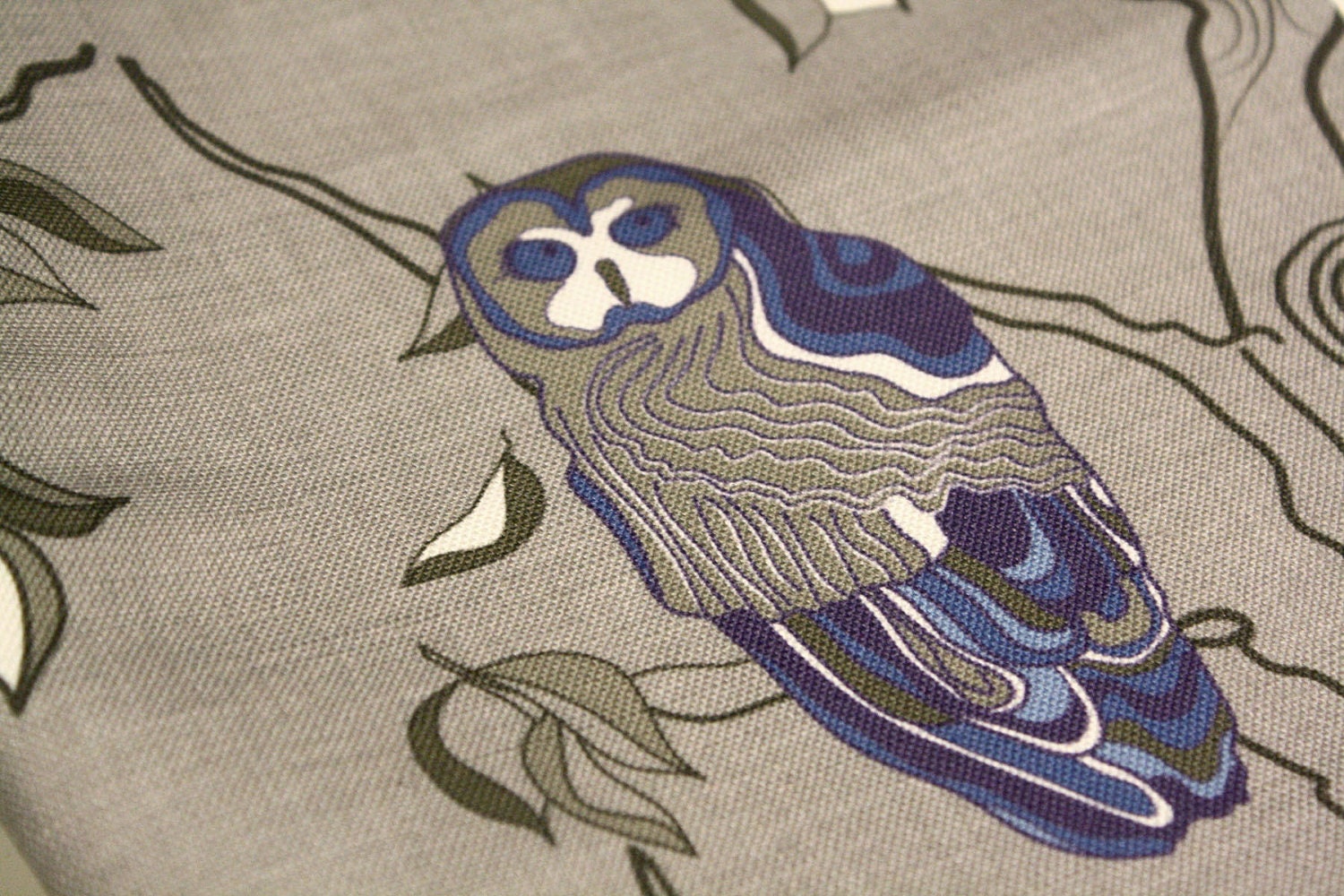 Medium Weight Fabric with owls - custom design  - Greys, blues, white - ships 10 days after order - NewMomDesigns