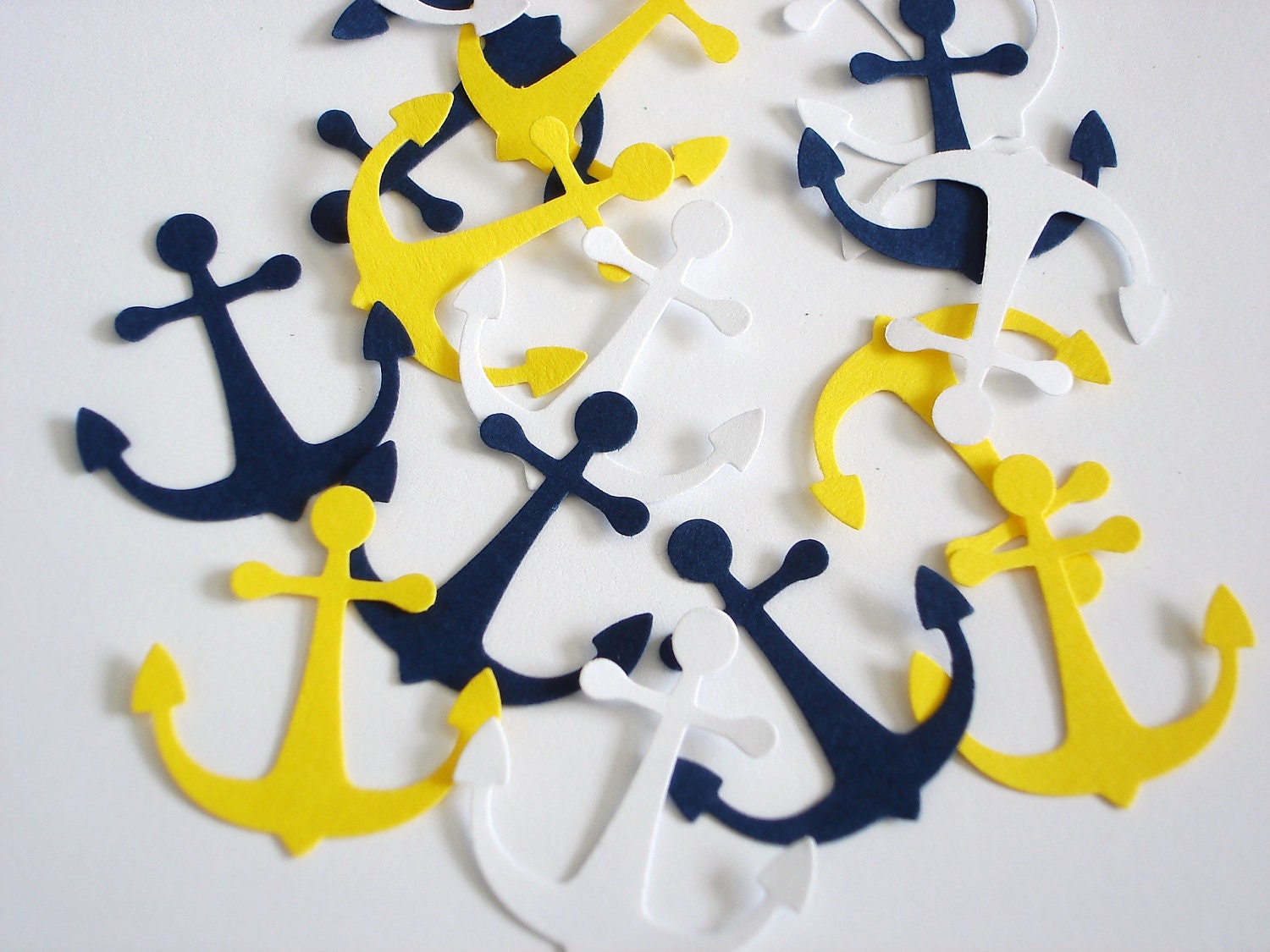 100 Nautical White Yellow Navy Anchor punch die cut confetti embellishments - No754