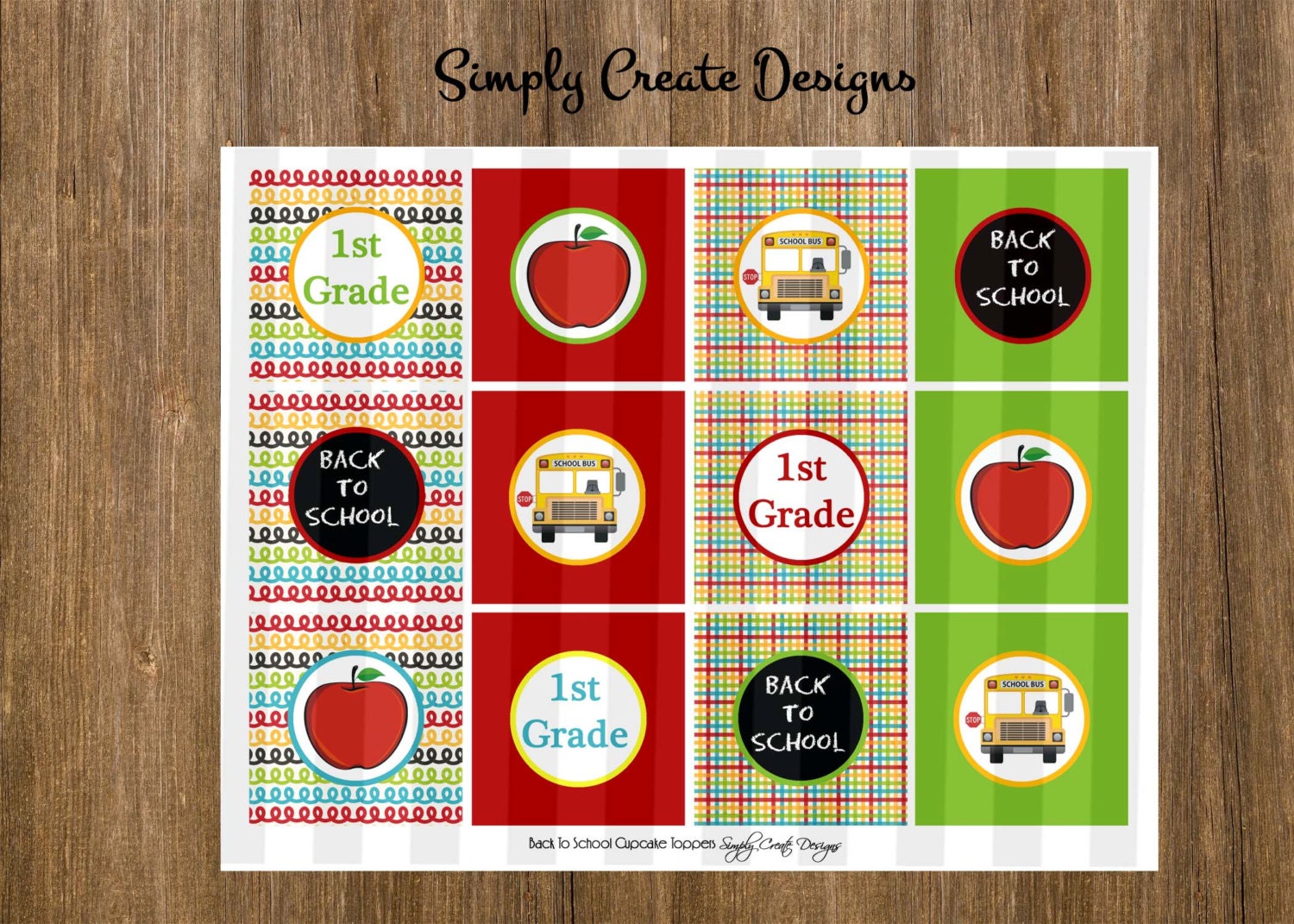 Back To School Cupcake Toppers 8.5x11 Jpeg DIGITAL File PERSONALIZED Il_570xn
