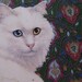 Pair Vintage CERAMIC White Cat Odd Eyed Coasters HALLMARK