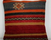 Antique Turkish Kilim Pillow Cover - Hand Embroidered - 16x16 inch