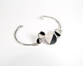Sterling Silver  Bracelet - Disordered Planets - Contemporary Jewelry  - Geometric Design - Black and White