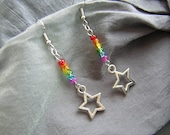Rainbow Star Dangle Beaded Earrings - Handmade by Rewondered D225E-00011