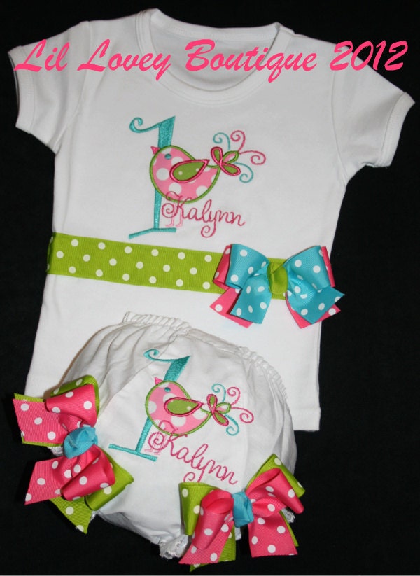 Birthday Frills....2PC Custom "TWEET AND FRILLY" Bird Bodysuit or T-Shirt With Matching Diaper Cover For Baby Girl or Toddler