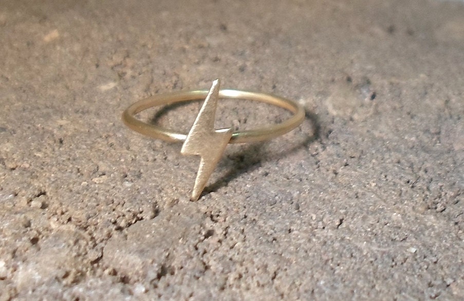 Lightning Bolt Knuckle Ring -Layering Above the Knuckle Gold Brass Stackable Ring