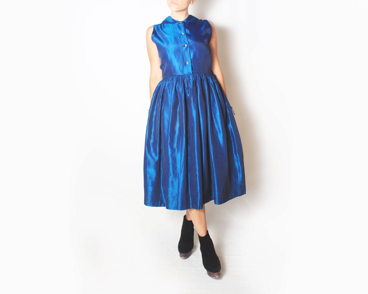 Vintage Prom Dress Fancy Dress in Shimmering Blue - Small to Medium sm / med