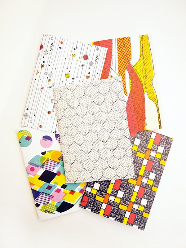 Notebook Bumper Pack Five Recycled Jotter Pads with Bright Pattern Covers Gift Pack