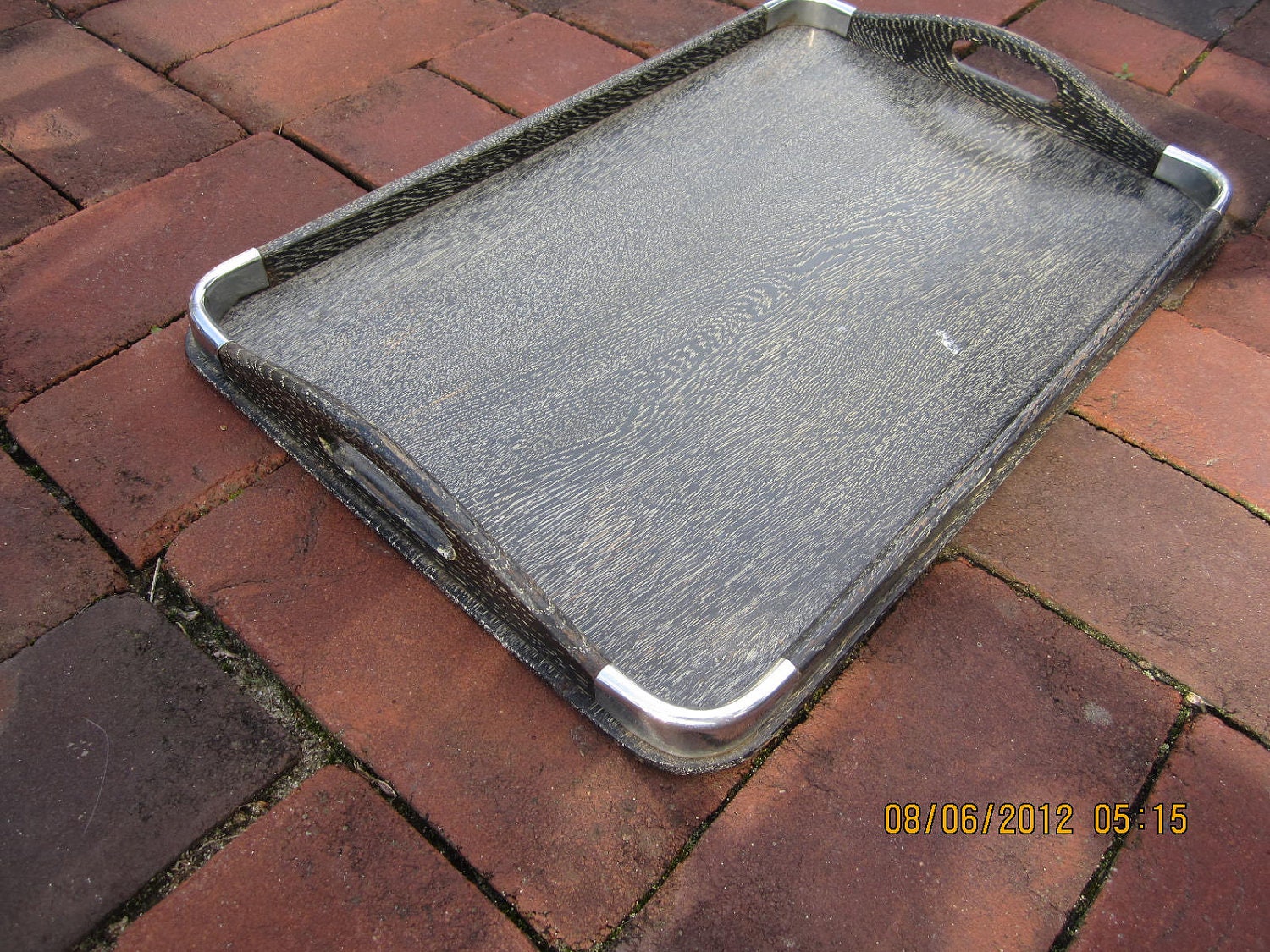 Vintage Faux Bois serving tray kitchen dining patio gray black