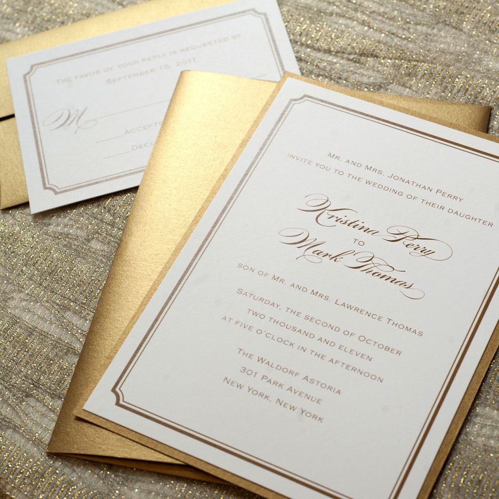 Simple Wedding Invitations Gold Wedding Invitations Traditional Wedding Invitations Classic Wedding Invitations Sample