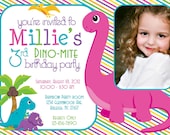 Dino-Mite Dinosaur Birthday Party 5x7 Photo Invitation- Girl Printable Il_170x135