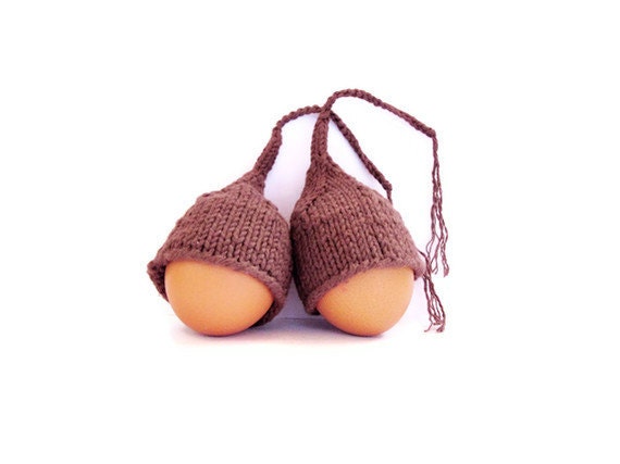 Brown Egg Cozies Gnome Hat for Everyday or Easter Handknit Pure Cotton freeshippingfrance team trade on