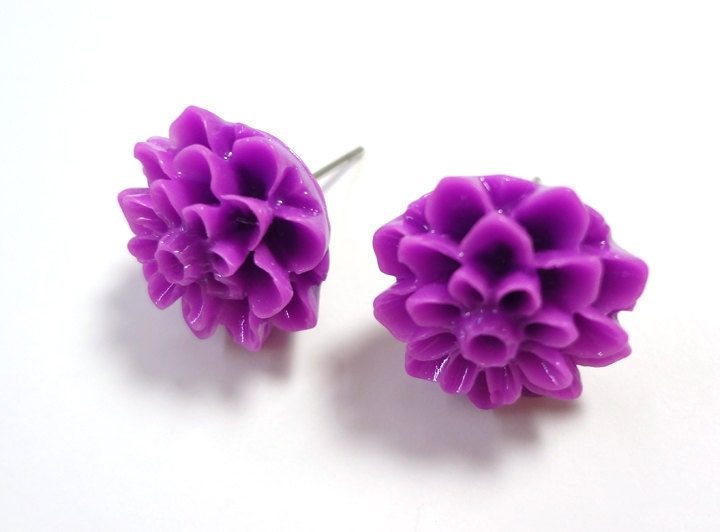 Purple Chrysanthemum Earring Posts